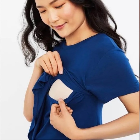A Pea in a Pod Blue Super Soft Short Sleeve Layered Tulip Nursing Tee Shirt - M - Picture 2 of 9